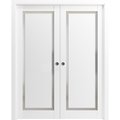 Sartodoors Sliding French Dbl Pocket Doors 48 x 80in, Painted White W/ Frosted Glass, Kit Trims Rail Hardware PLANUM0888DP-BEM-48